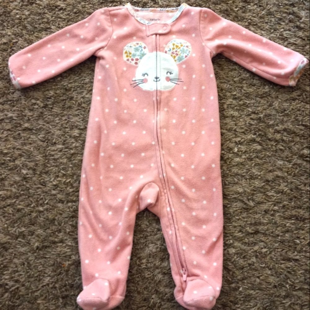 Carter's Pink Fleece Soft One piece Zip up footed Sleeper Polka Dot size 6m